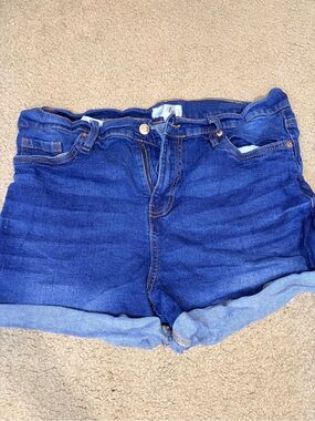 just be Dark Blue Denim Roll-Cuff Jean Shorts